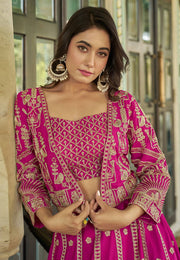 Magenta Chinon Jacket Style Lehenga Choli
