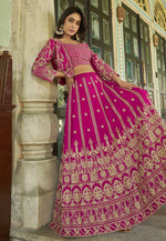Load image into Gallery viewer, Magenta Chinon Jacket Style Lehenga Choli
