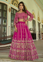 Load image into Gallery viewer, Magenta Chinon Jacket Style Lehenga Choli
