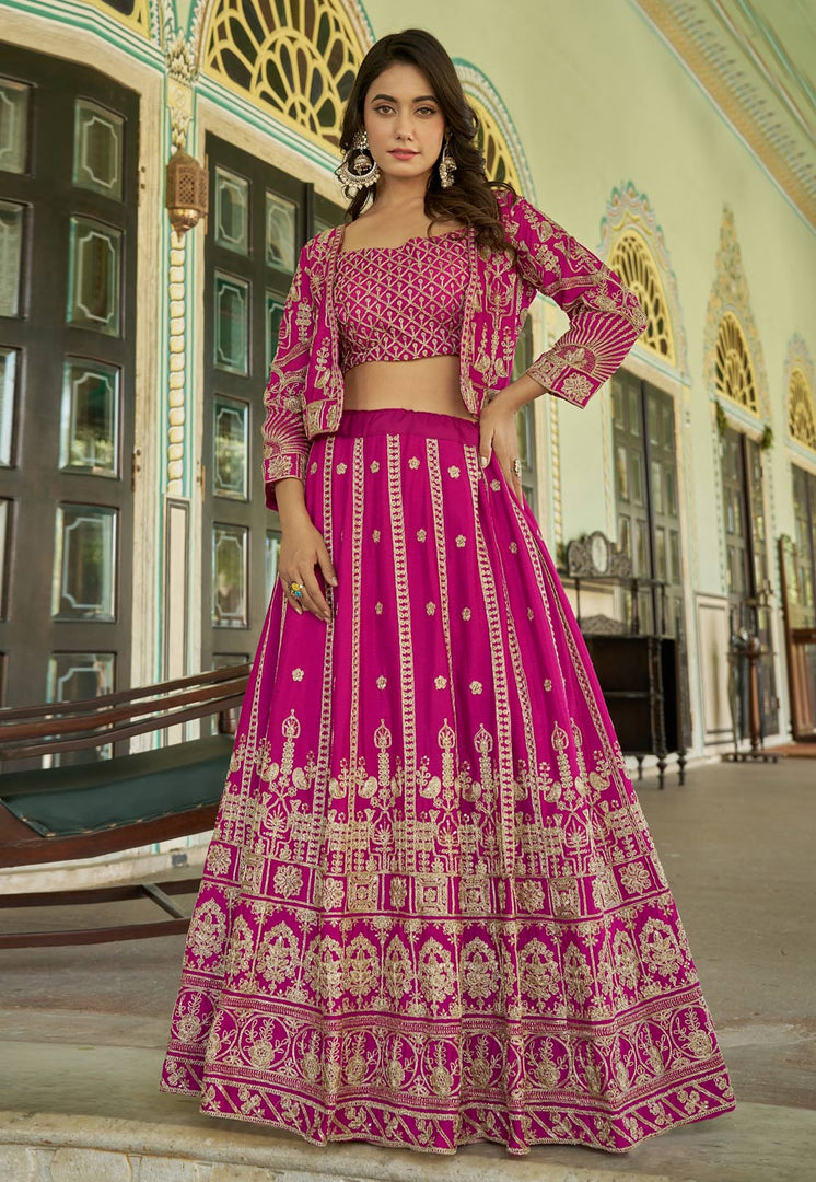 Magenta Chinon Jacket Style Lehenga Choli