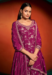 Magenta Chinon Palazzo Suit