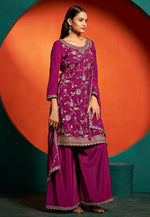 Load image into Gallery viewer, Magenta Chinon Palazzo Suit
