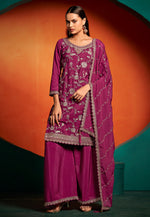 Load image into Gallery viewer, Magenta Chinon Palazzo Suit

