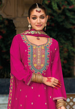 Load image into Gallery viewer, Magenta Chinon Palazzo Suit
