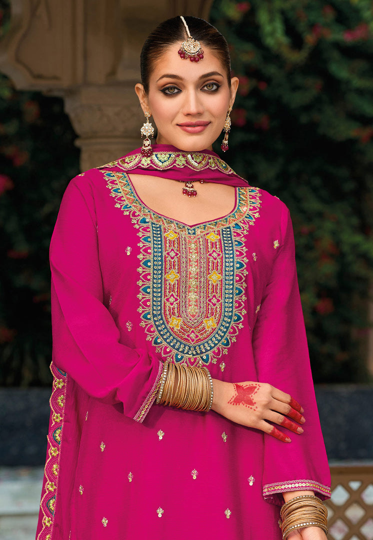 Magenta Chinon Palazzo Suit
