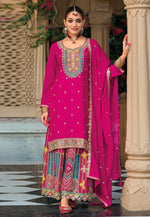 Load image into Gallery viewer, Magenta Chinon Palazzo Suit
