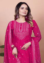 Load image into Gallery viewer, Magenta Chinon Readymade Gharara Suit
