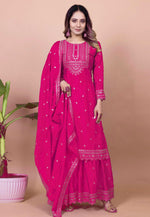 Load image into Gallery viewer, Magenta Chinon Readymade Gharara Suit
