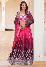 Load image into Gallery viewer, Magenta Chinon Readymade Lehenga Choli
