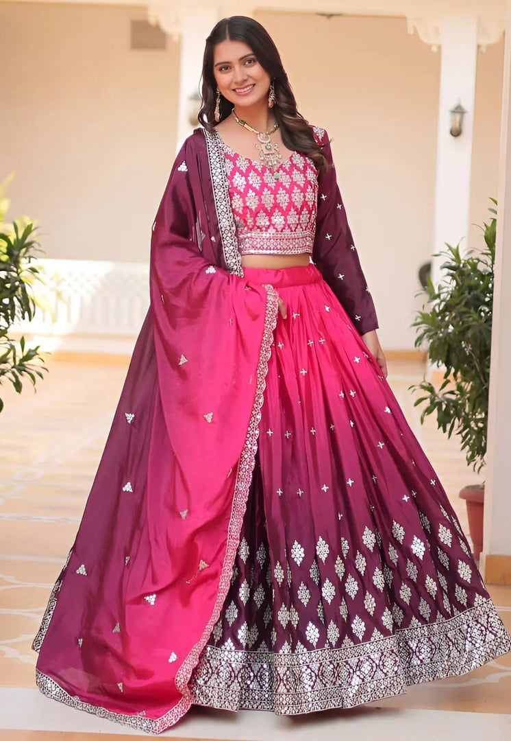 Magenta Chinon Readymade Lehenga Choli