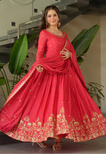 Load image into Gallery viewer, Magenta Chinon Readymade Long Anarkali Suit
