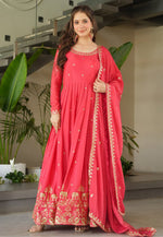 Load image into Gallery viewer, Magenta Chinon Readymade Long Anarkali Suit
