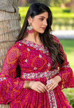 Load image into Gallery viewer, Magenta Chinon Readymade Long Choli Lehenga
