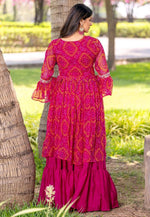Load image into Gallery viewer, Magenta Chinon Readymade Long Choli Lehenga
