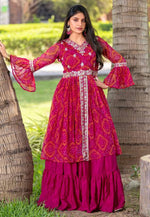 Load image into Gallery viewer, Magenta Chinon Readymade Long Choli Lehenga
