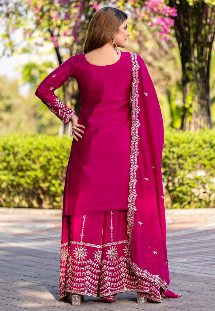 Magenta Chinon Readymade Palazzo Suit