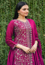 Load image into Gallery viewer, Magenta Chinon Readymade Palazzo Suit
