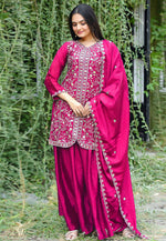Load image into Gallery viewer, Magenta Chinon Readymade Palazzo Suit
