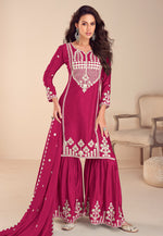 Load image into Gallery viewer, Magenta Chinon Silk Gharara Suit
