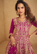 Load image into Gallery viewer, Magenta Chinon Silk Long Choli Lehenga
