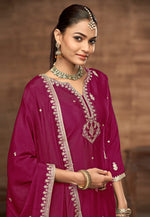 Load image into Gallery viewer, Magenta Chinon Silk Pakistani Palazzo Suit

