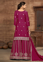 Load image into Gallery viewer, Magenta Chinon Silk Pakistani Palazzo Suit
