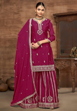 Load image into Gallery viewer, Magenta Chinon Silk Pakistani Palazzo Suit
