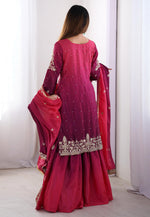 Load image into Gallery viewer, Magenta Chinon Silk Readymade Gharara Suit
