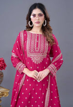 Load image into Gallery viewer, Magenta Chinon Silk Readymade Sharara Suit
