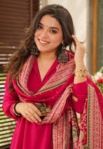 Load image into Gallery viewer, Magenta Cotton Readymade Pant Style Suit
