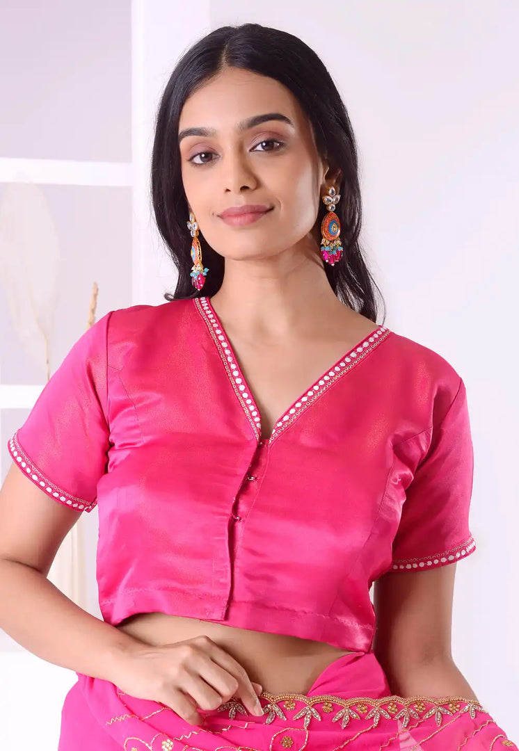 Magenta Cotton Satin Readymade Blouse