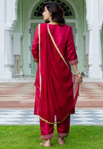 Load image into Gallery viewer, Magenta Cotton Silk Readymade Pant Style Suit
