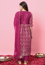 Load image into Gallery viewer, Magenta Cotton Silk Readymade Pant Style Suit
