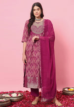 Load image into Gallery viewer, Magenta Cotton Silk Readymade Pant Style Suit
