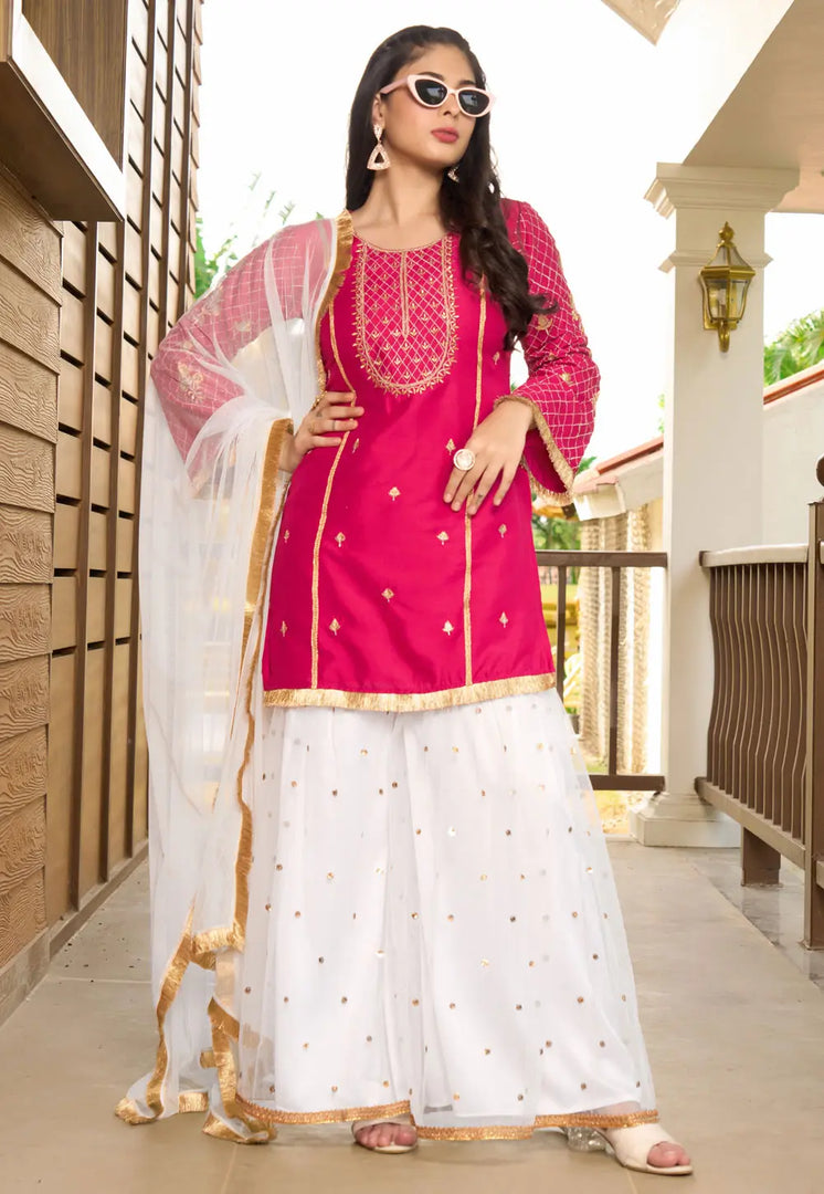 Magenta Cotton Silk Readymade Sharara Suit