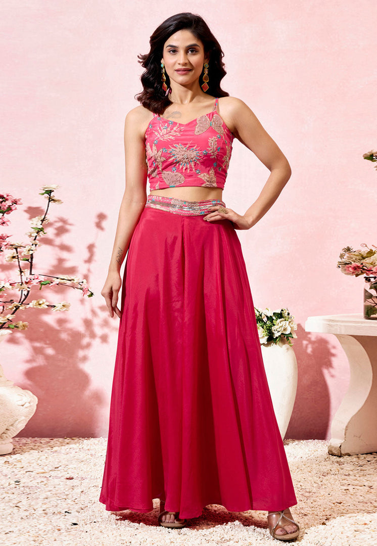 Magenta Crepe Jacket Style Suit