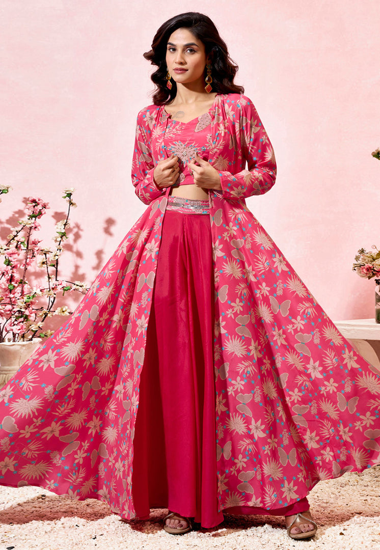 Magenta Crepe Jacket Style Suit