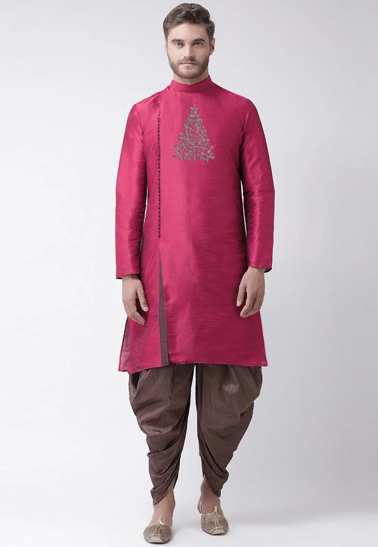 Magenta Dupion Silk Dhoti Kurta