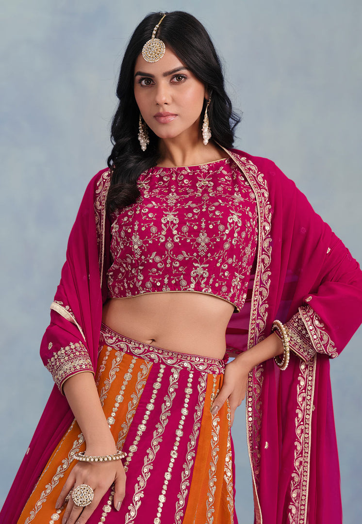 Magenta Faux Georgette A Line Lehenga Choli