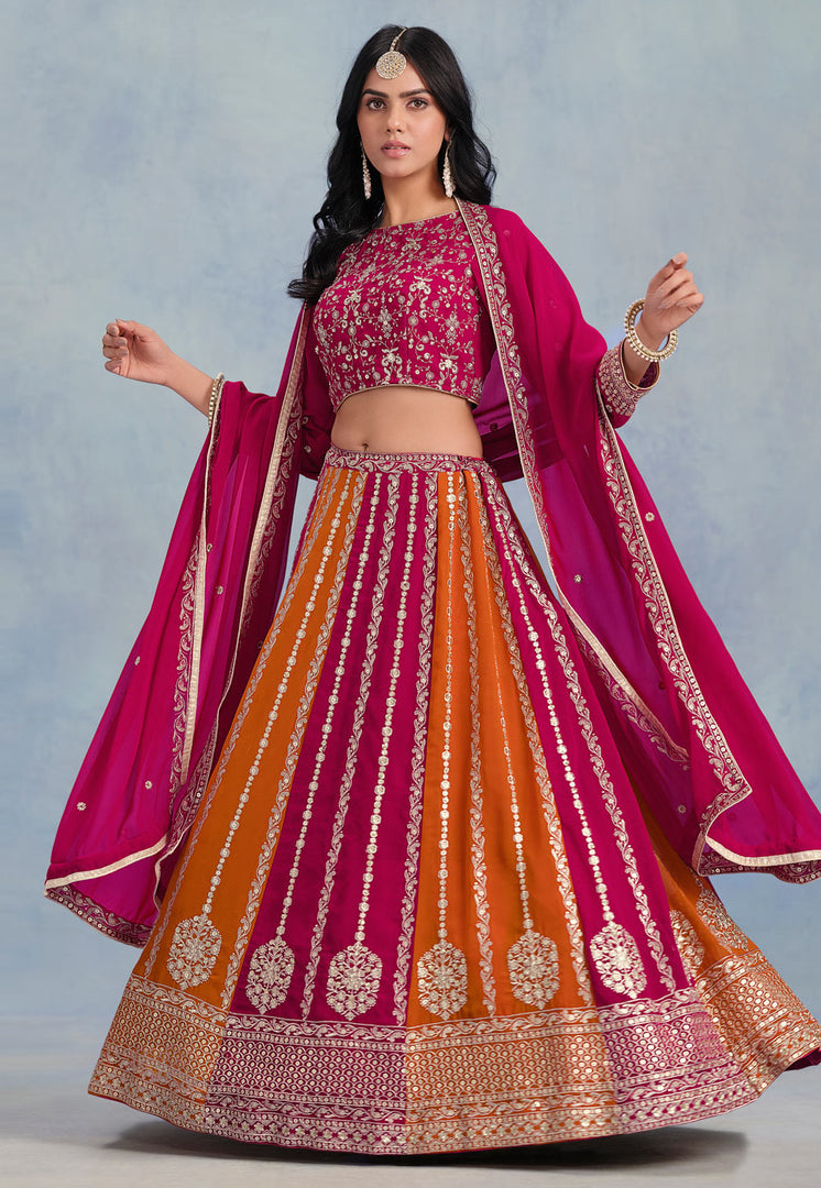 Magenta Faux Georgette A Line Lehenga Choli