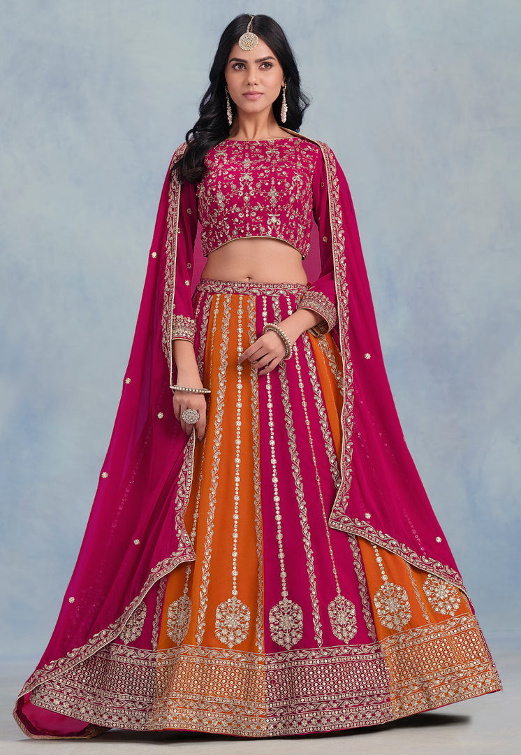 Magenta Faux Georgette A Line Lehenga Choli