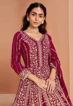 Load image into Gallery viewer, Magenta Faux Georgette Embroidered Anarkali Suit
