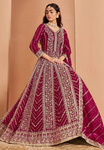 Load image into Gallery viewer, Magenta Faux Georgette Embroidered Anarkali Suit
