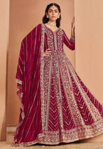 Load image into Gallery viewer, Magenta Faux Georgette Embroidered Anarkali Suit
