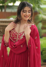Load image into Gallery viewer, Magenta Faux Georgette Readymade Anarkali Suit
