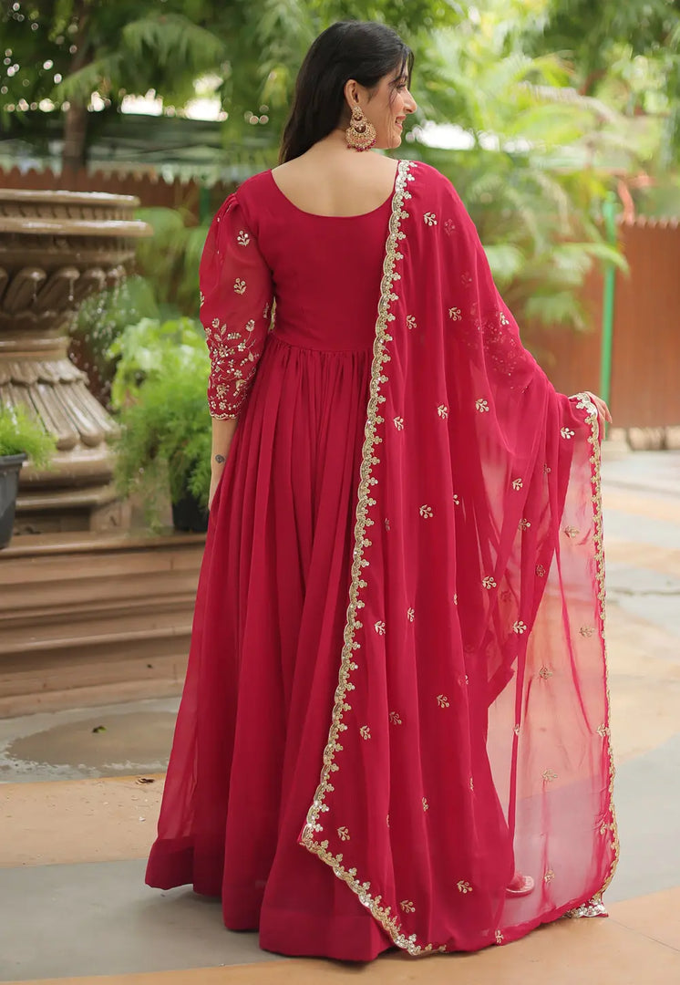 Magenta Faux Georgette Readymade Anarkali Suit