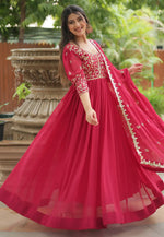 Load image into Gallery viewer, Magenta Faux Georgette Readymade Anarkali Suit
