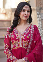 Load image into Gallery viewer, Magenta Faux Georgette Readymade Anarkali Suit
