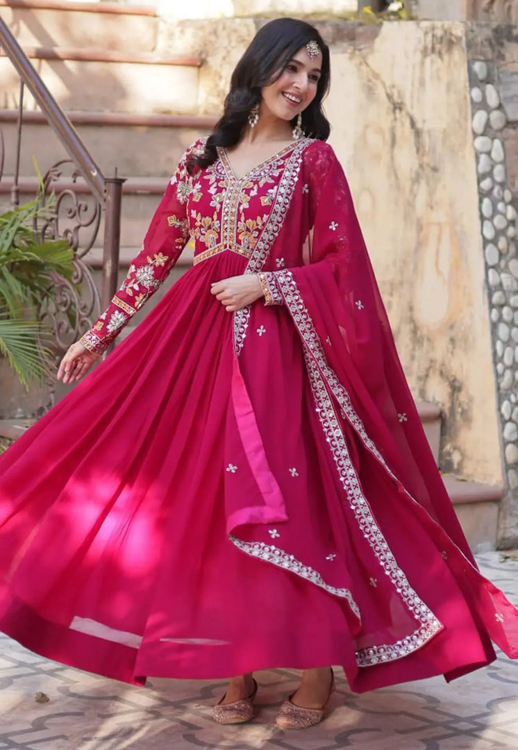 Magenta Faux Georgette Readymade Anarkali Suit