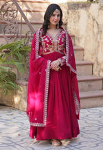 Load image into Gallery viewer, Magenta Faux Georgette Readymade Anarkali Suit
